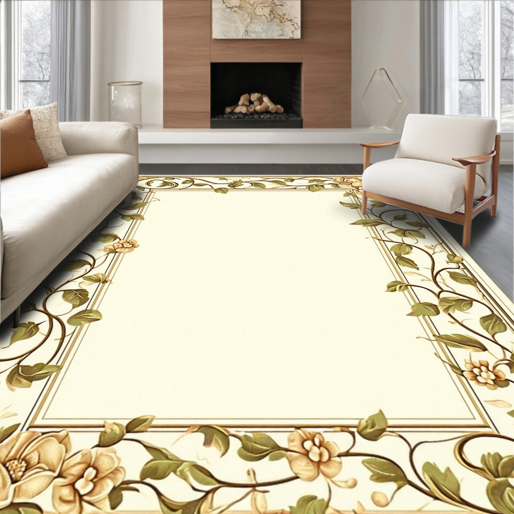 Ornate Floral Vine Border Design Rug