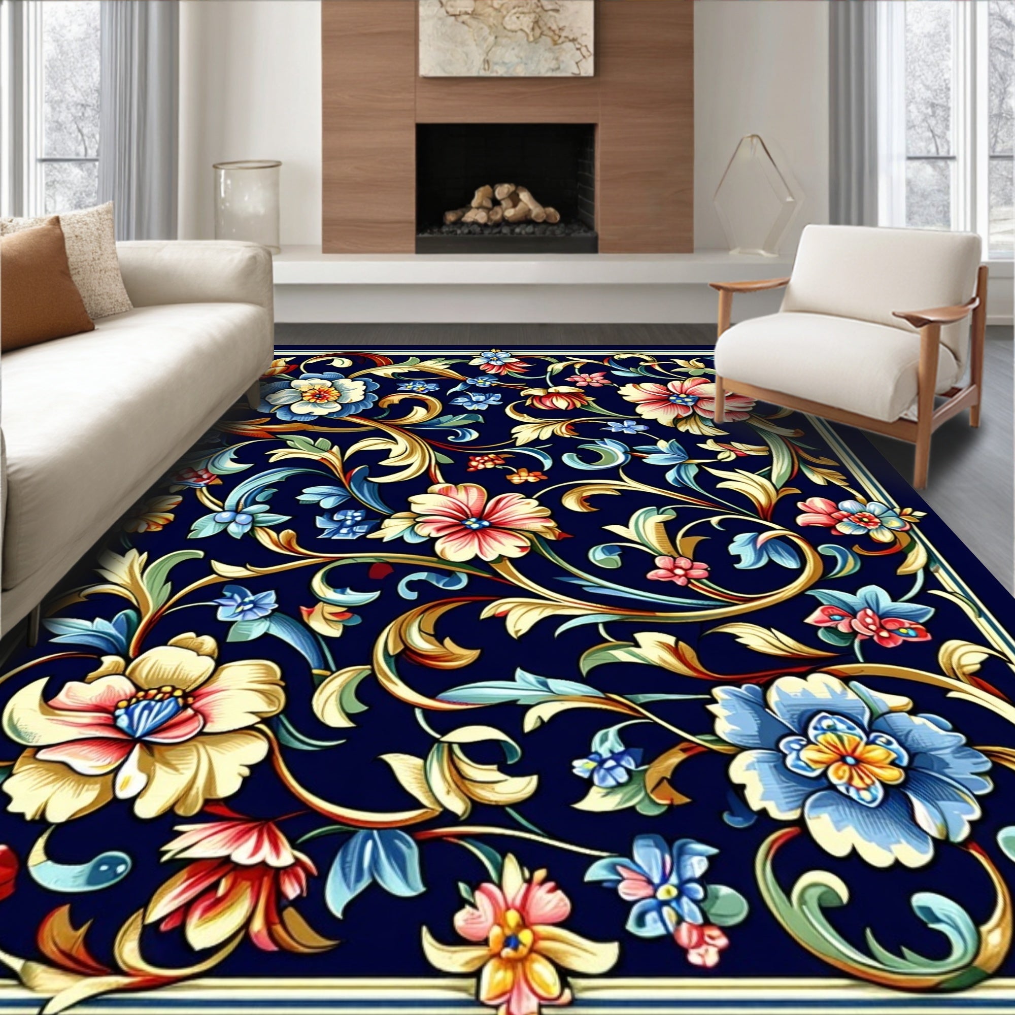 Intricate Floral Vines Dark Romance Rug