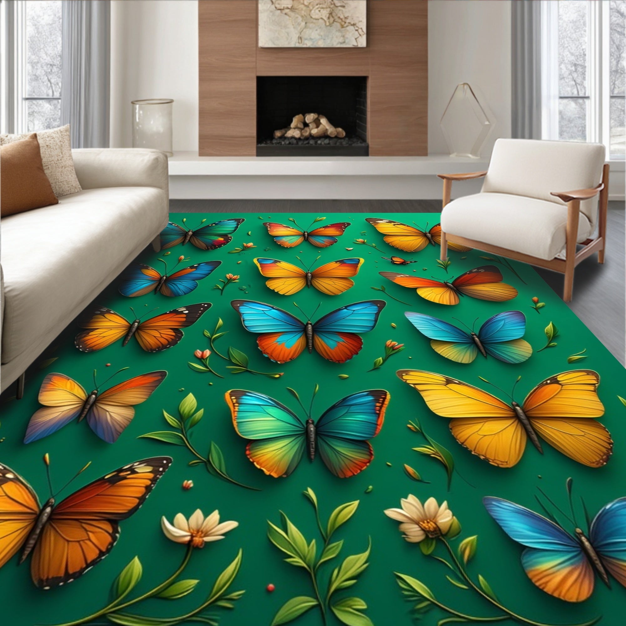 Vibrant Butterfly Nature Pattern Rug