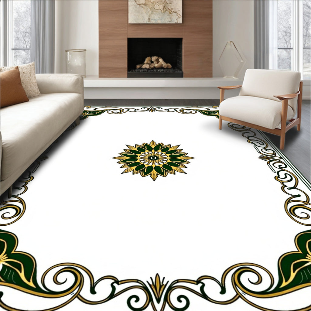 Elegant Scrollwork Floral Frame Design Rug