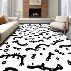 Abstract Organic Shapes Black And White Pattern Rug