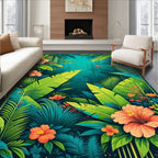 Vibrant Tropical Jungle Floral Design Rug