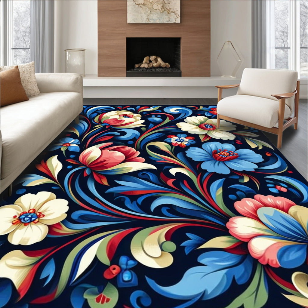 Vibrant Floral Swirls Pattern Rug