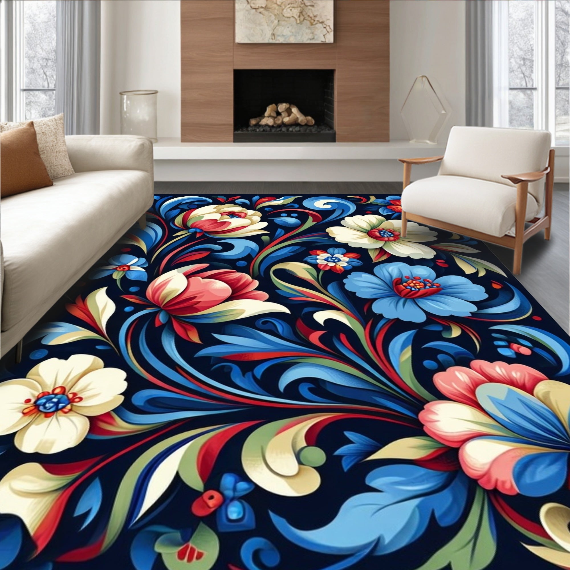 Vibrant Floral Swirls Pattern Rug