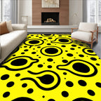 Bright Yellow Black Blob Pattern Rug