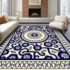 Navy Floral Starburst Vine Motif Rug