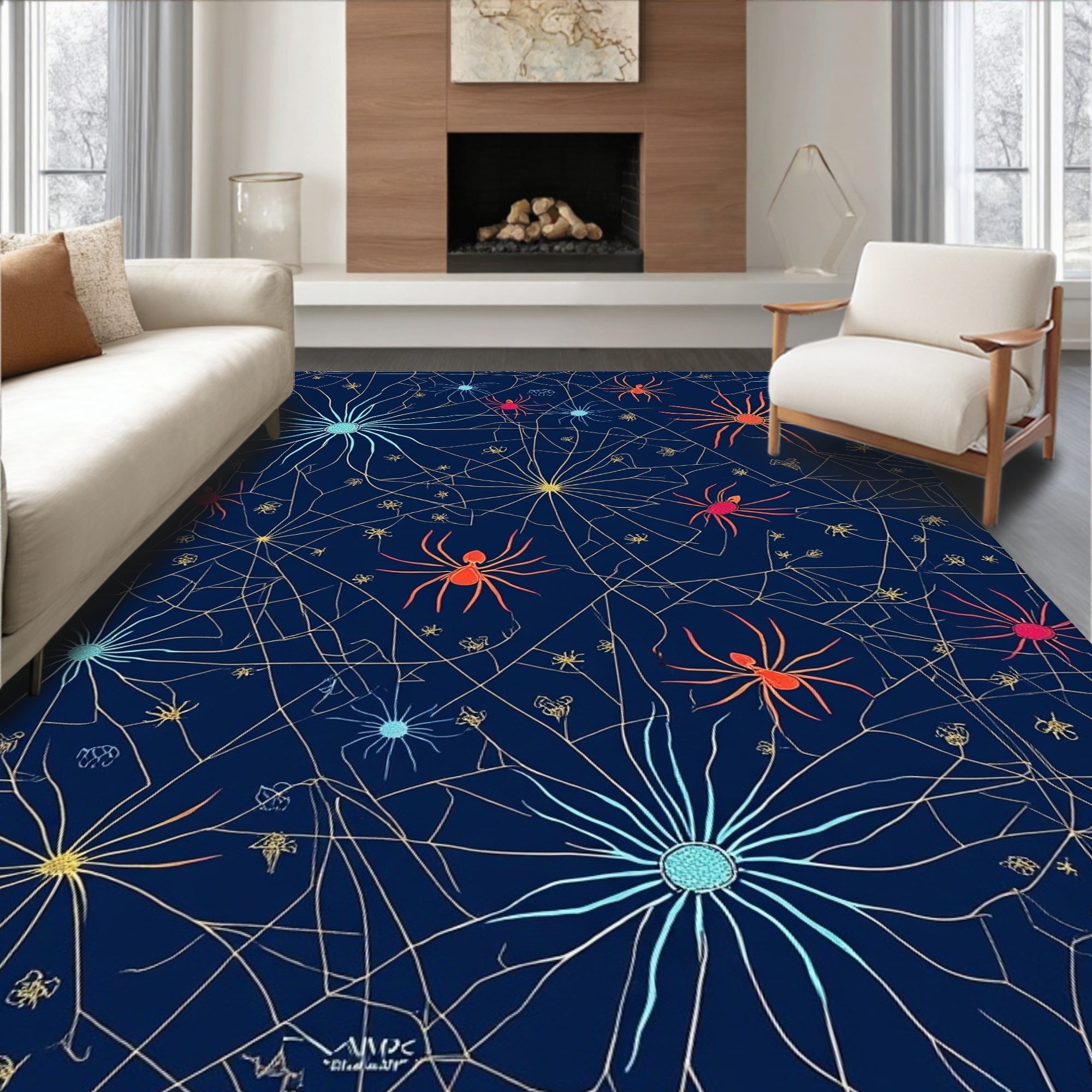 Dark Blue Spiderweb Pattern Design Rug