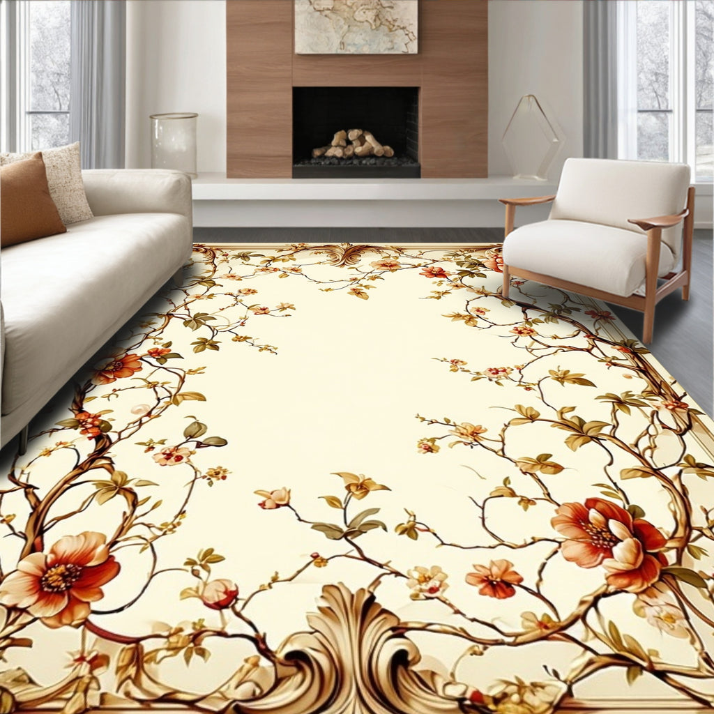 Antique Floral Vine Border Pattern Rug