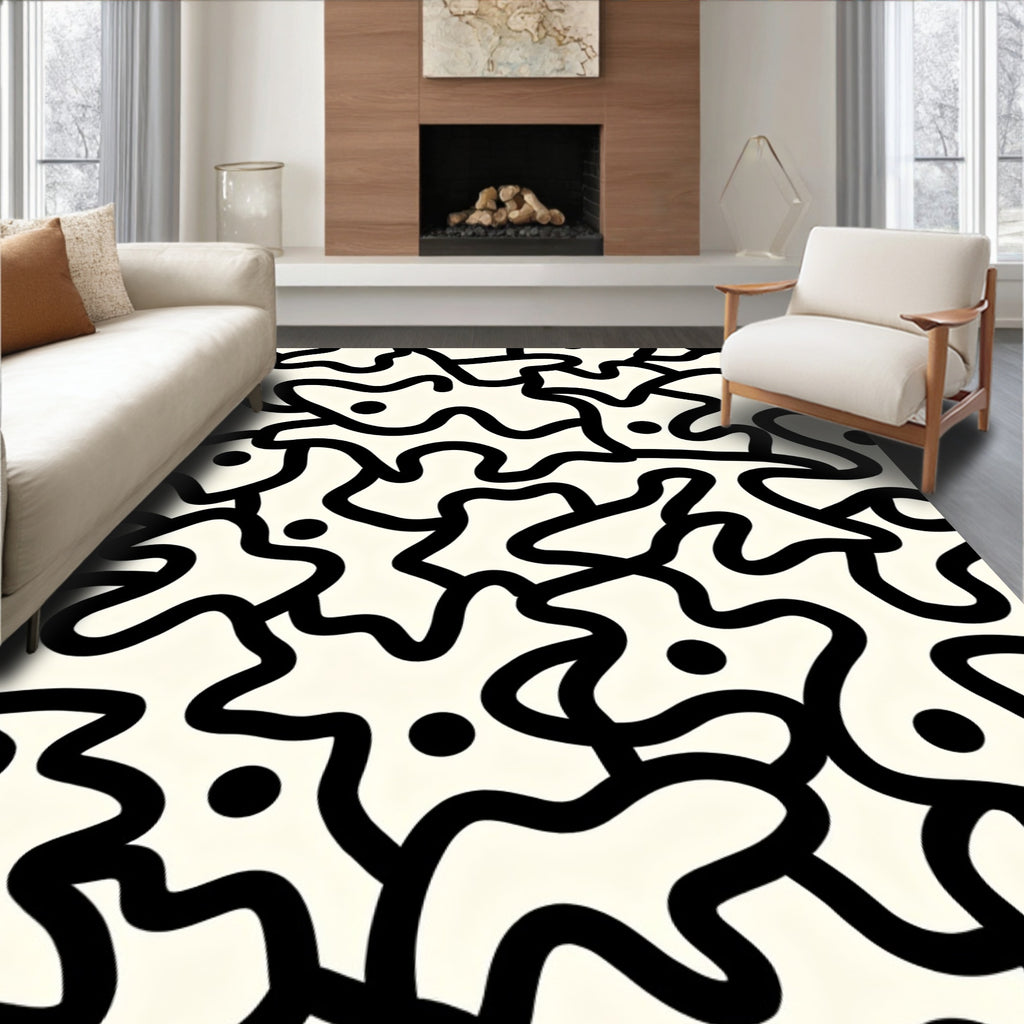 Abstract Black White Organic Pattern Rug
