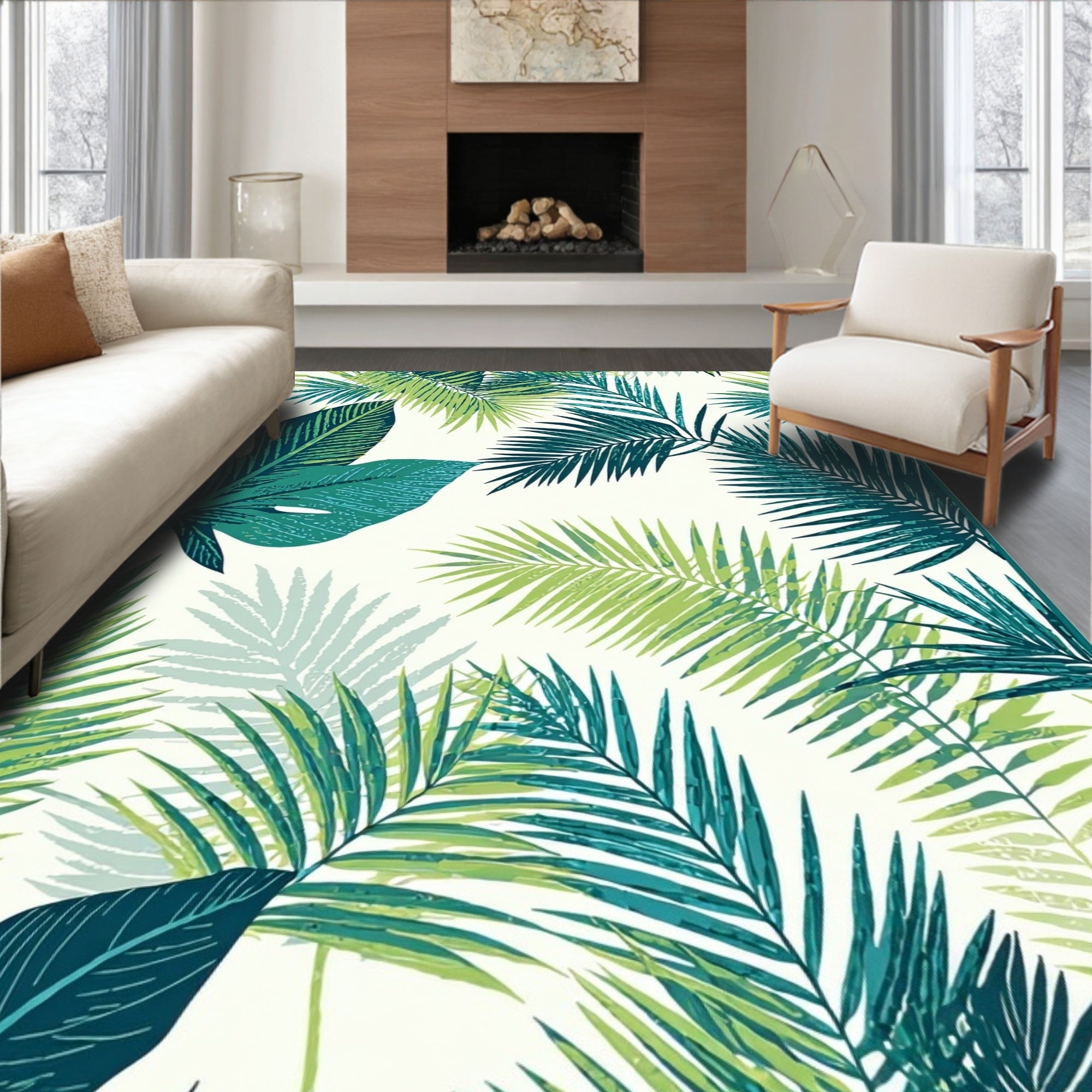 Exotic Leaf Patterned Tropical Rug