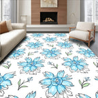 Light Blue Floral Sketch Pattern Rug