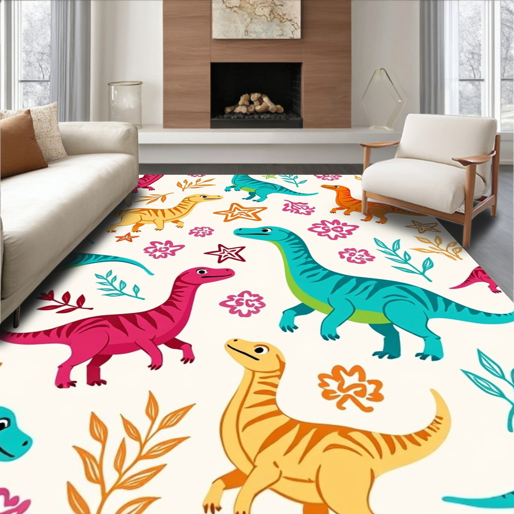 Colorful Dinosaur Leaf Pattern Design Rug