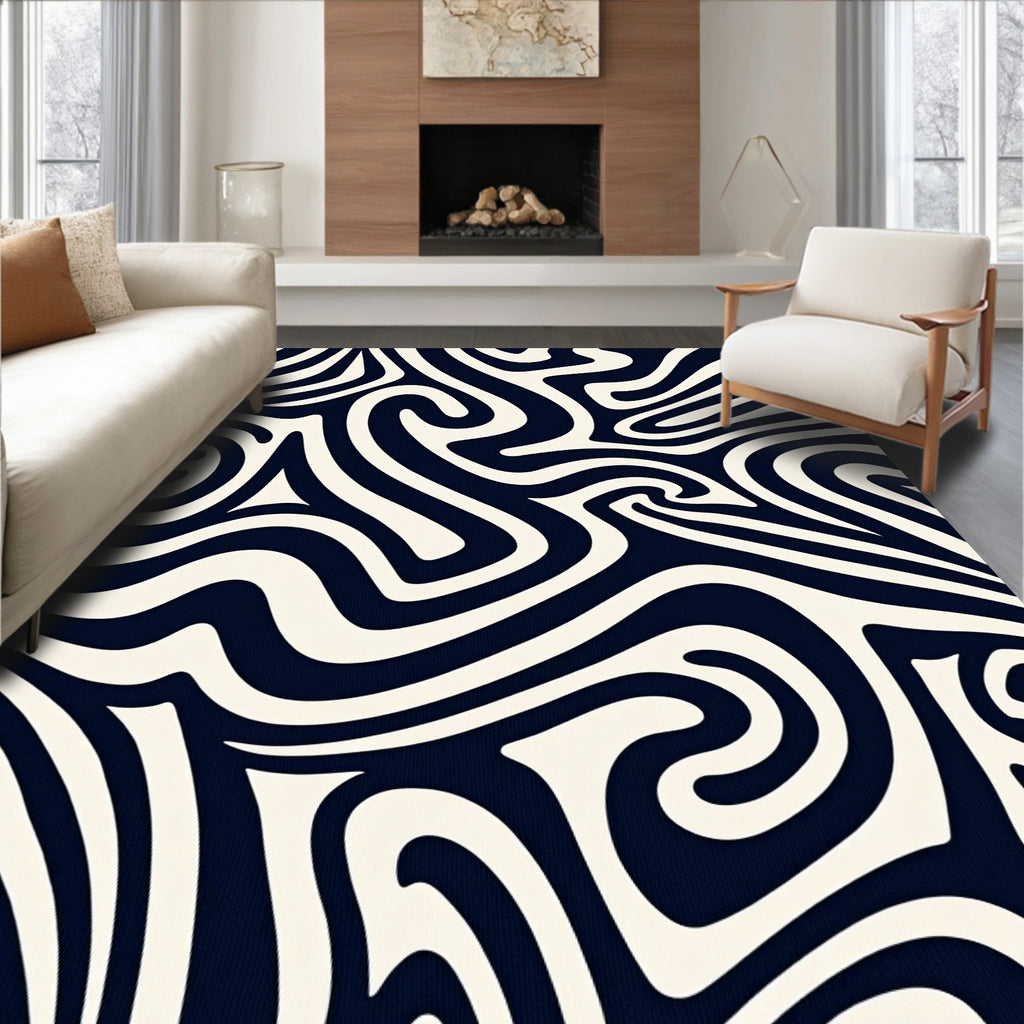 Abstract Swirl And Stripe Design Rug