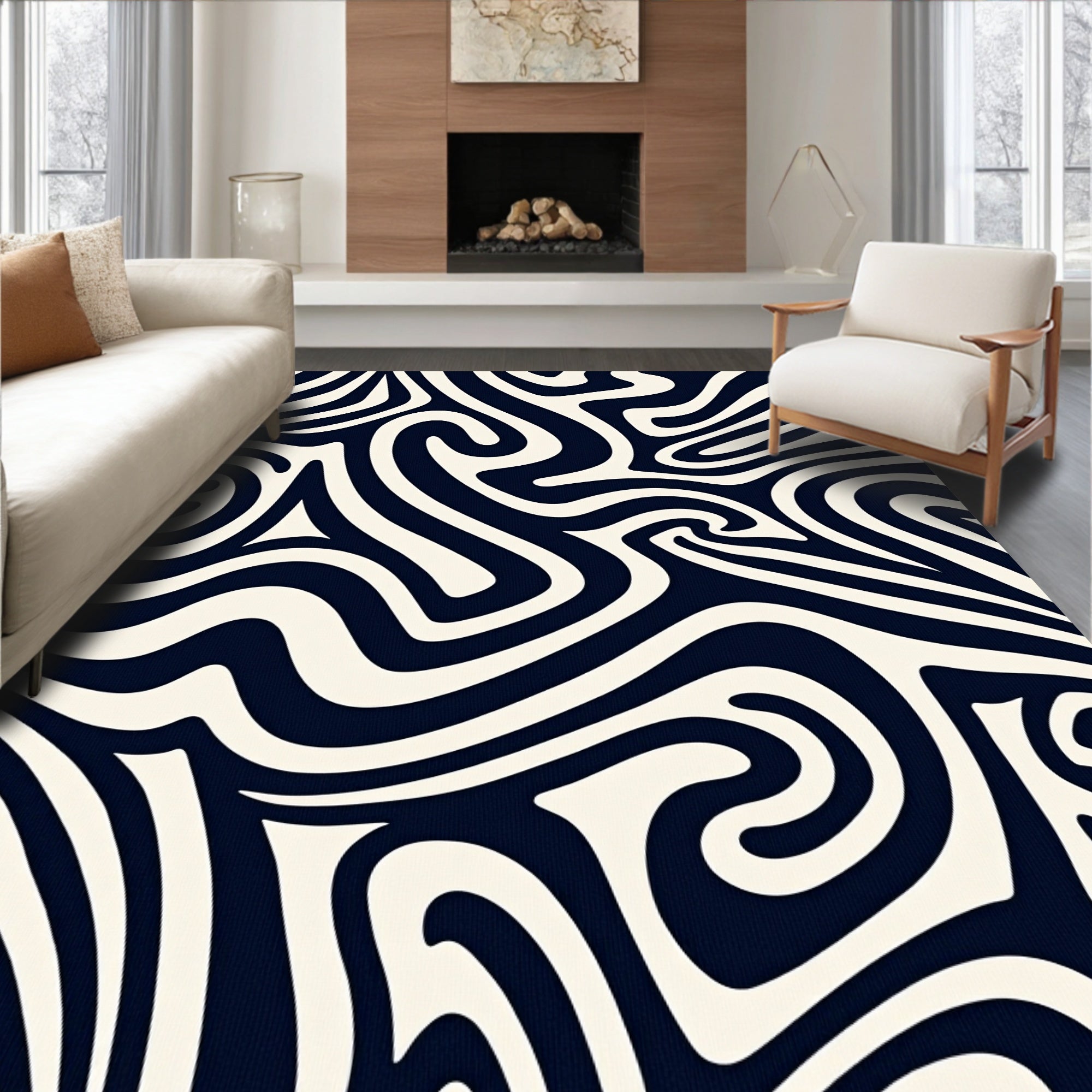 Abstract Swirl And Stripe Design Rug