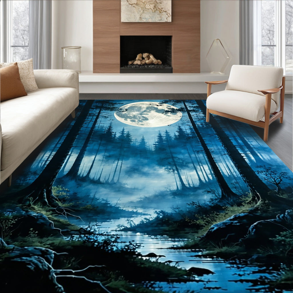 Enchanting Moonlight Forest Scene Rug