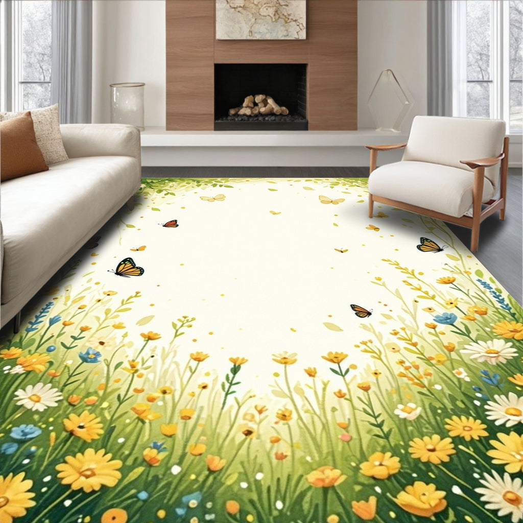 Whimsical Garden Butterflies Floral Design Rug