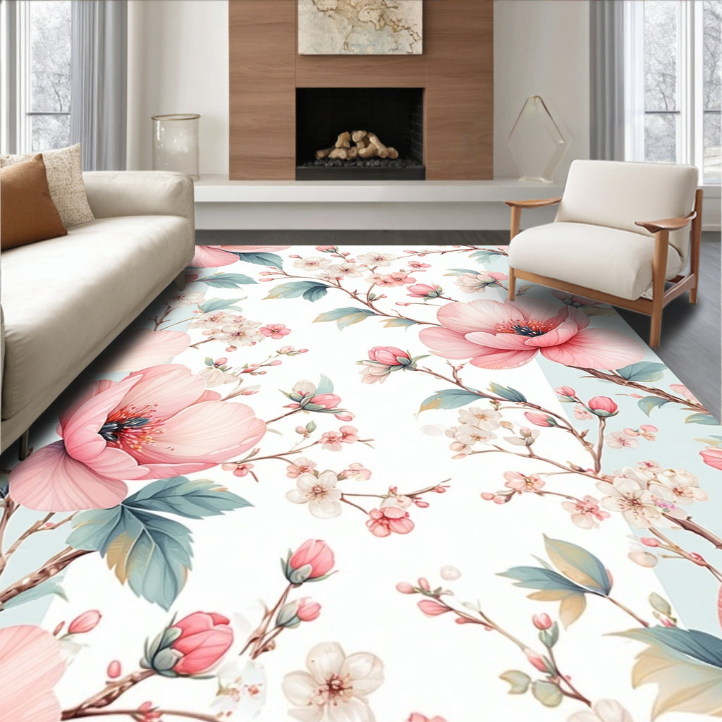 Pink Blossom Branches Pattern Rug
