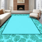 Teal Leaf Pattern Print Rug