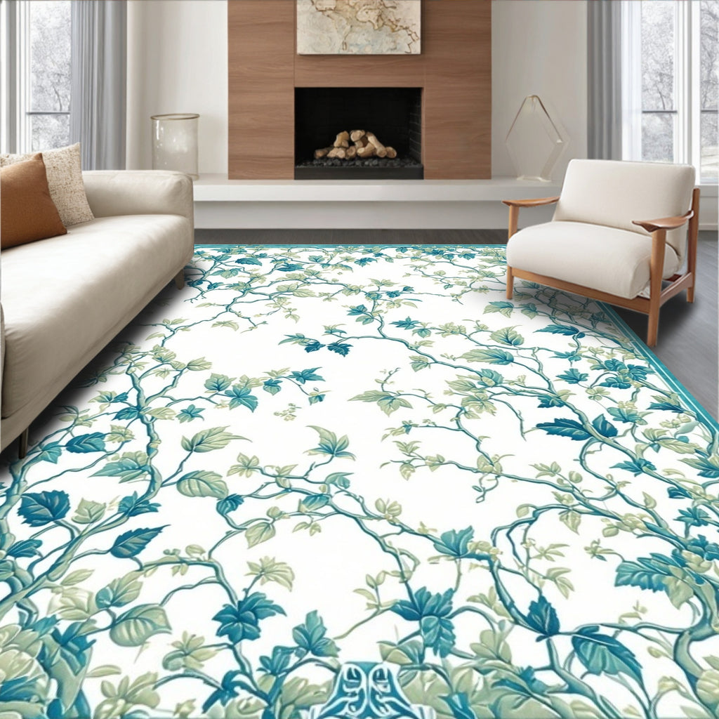 Teal Sage Vine Pattern Rug