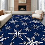 White Snowflakes On Deep Blue Rug