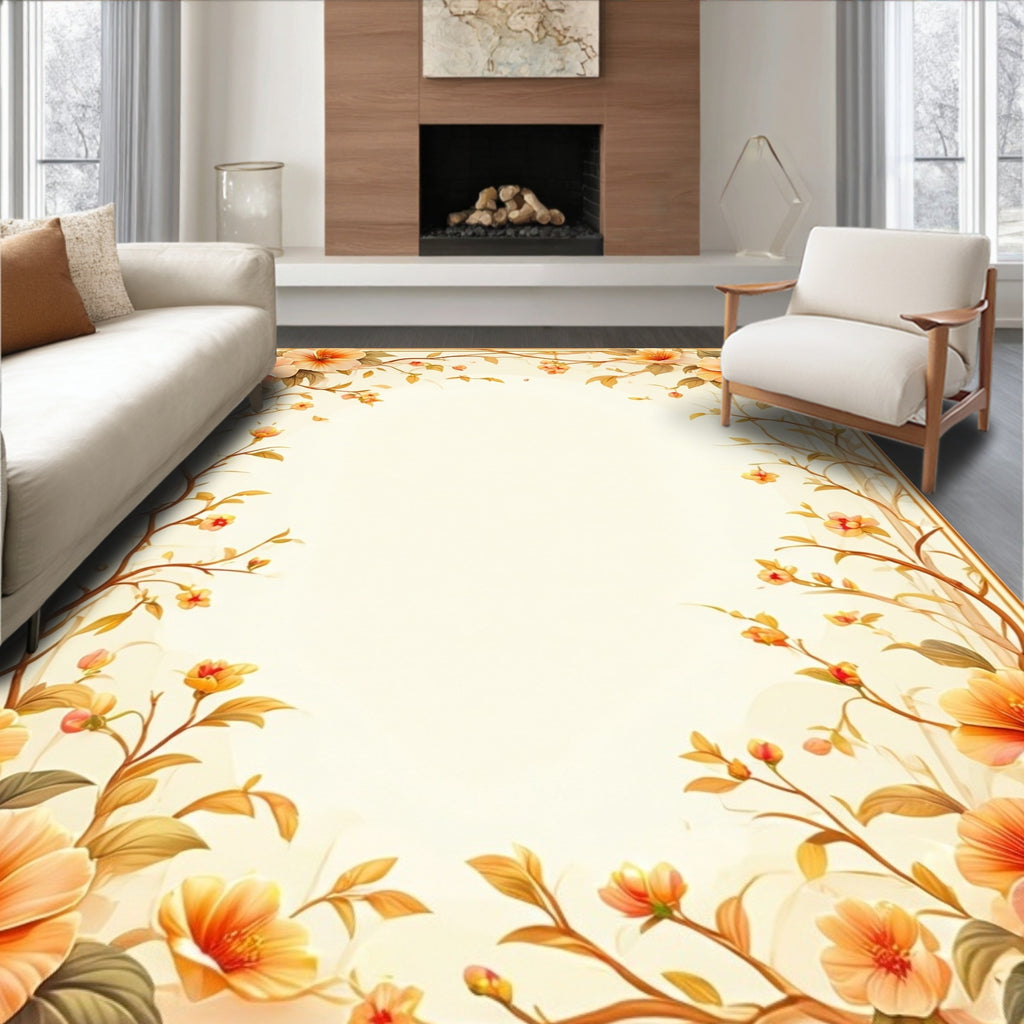 Artistic Floral Branches With Warm Tones Rug