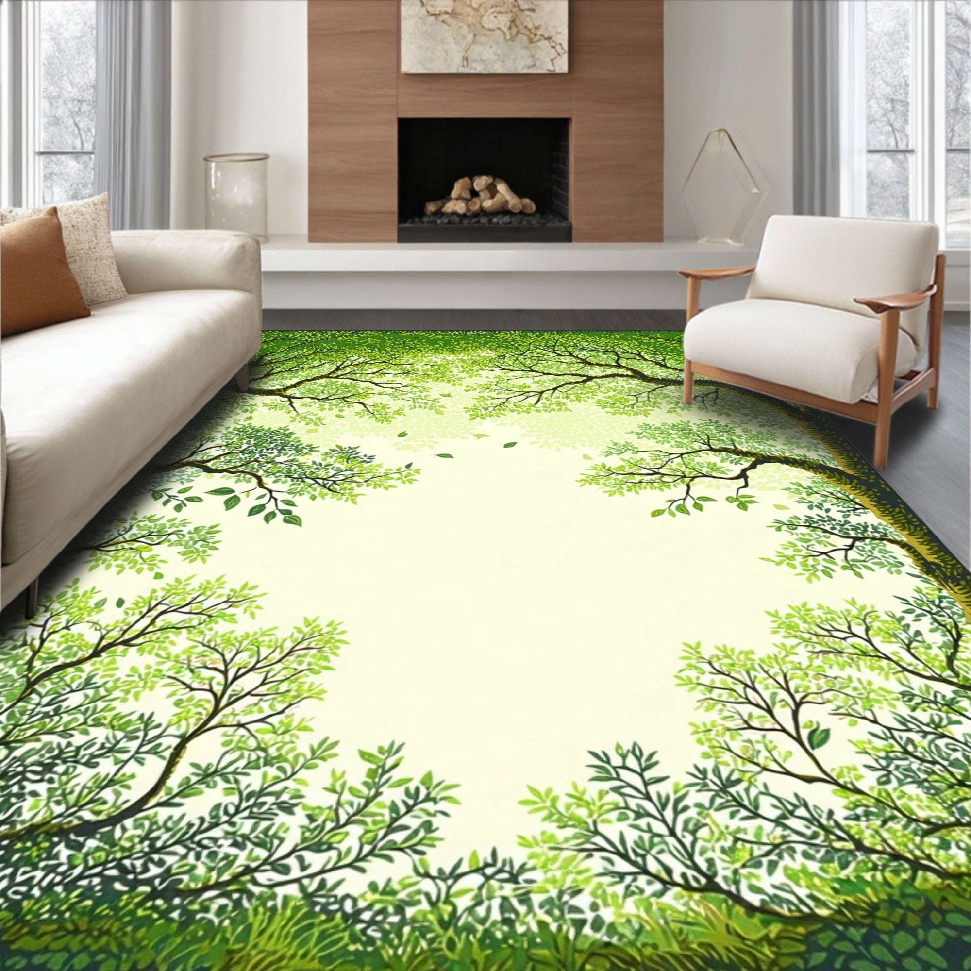 Lush Green Forest Canopy Rug