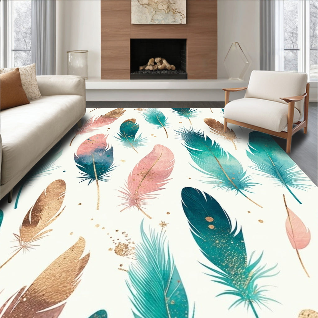 Feather Pattern With Gold Accents Rug