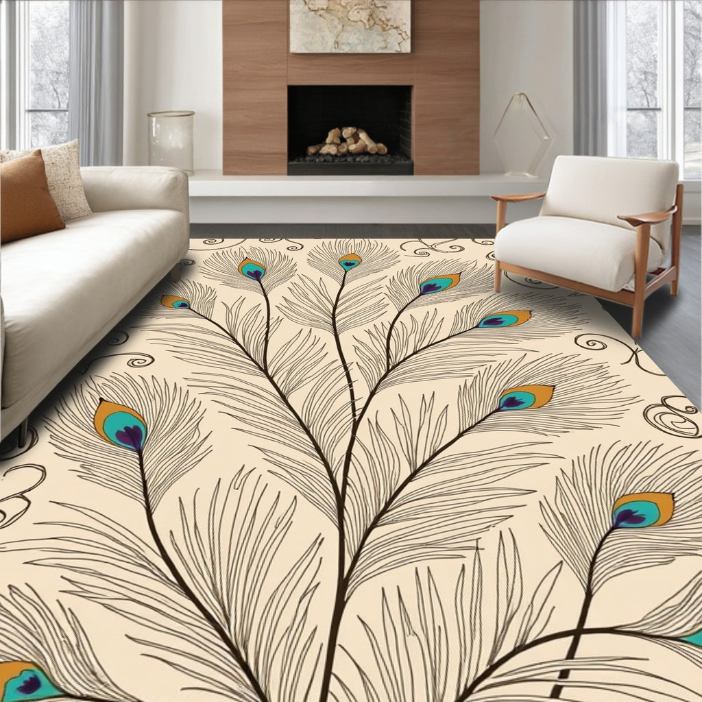 Elegant Feathers With Swirls Design Rug