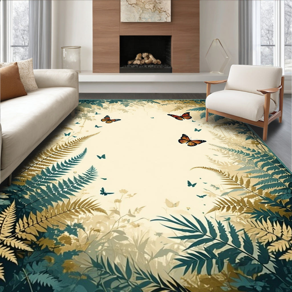 Nature Butterfly Fern Forest Pattern Rug