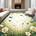 Whimsical Butterflies Floral Meadow Design Rug