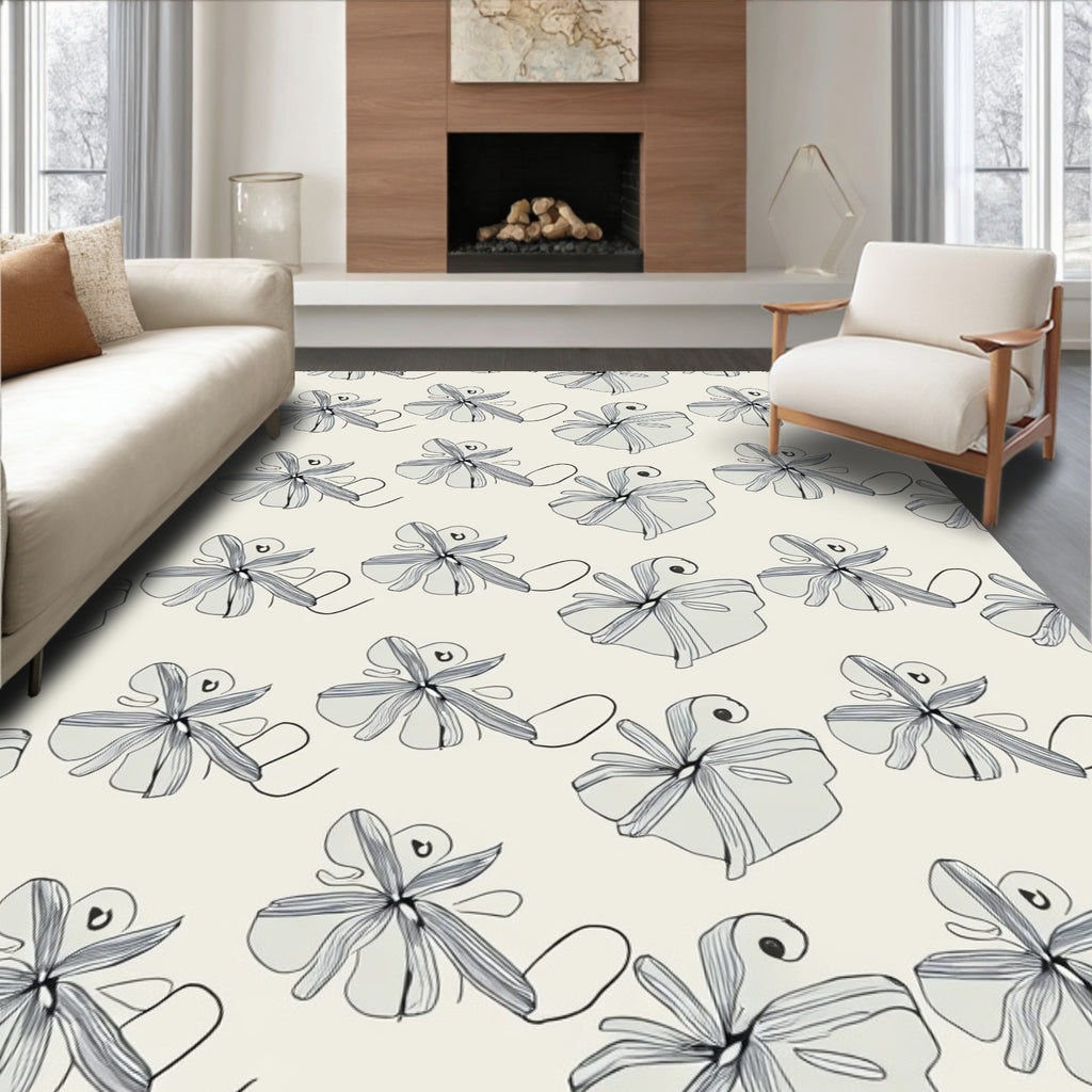 Delicate Floral Outline Pattern Rug