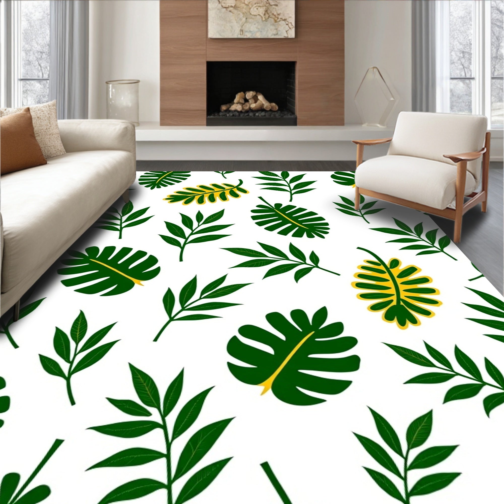 Tropical Leaf Pattern With Yellow Accents Rug