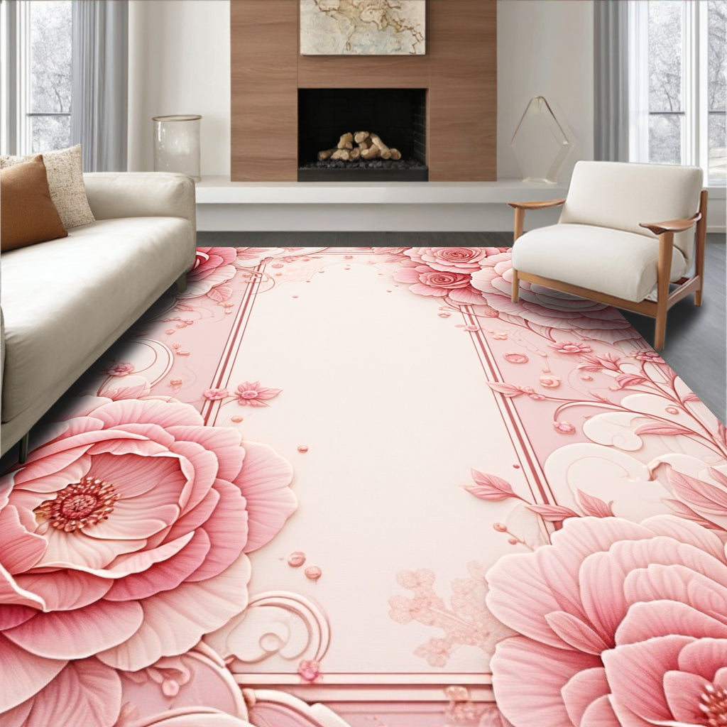 Delicate Pink Floral Petal Arrangement Rug