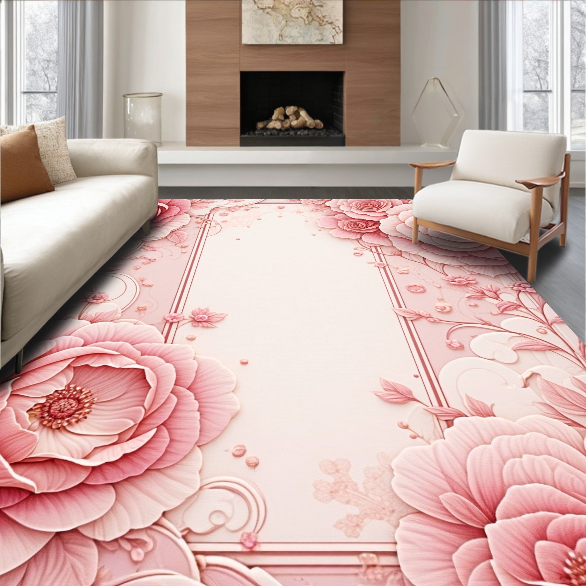 Delicate Pink Floral Petal Arrangement Rug