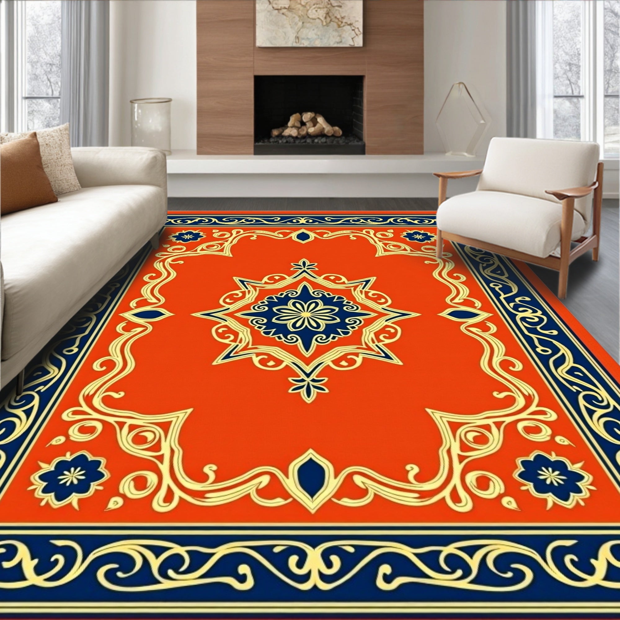 Bold Red and Navy Geometric Design Rug