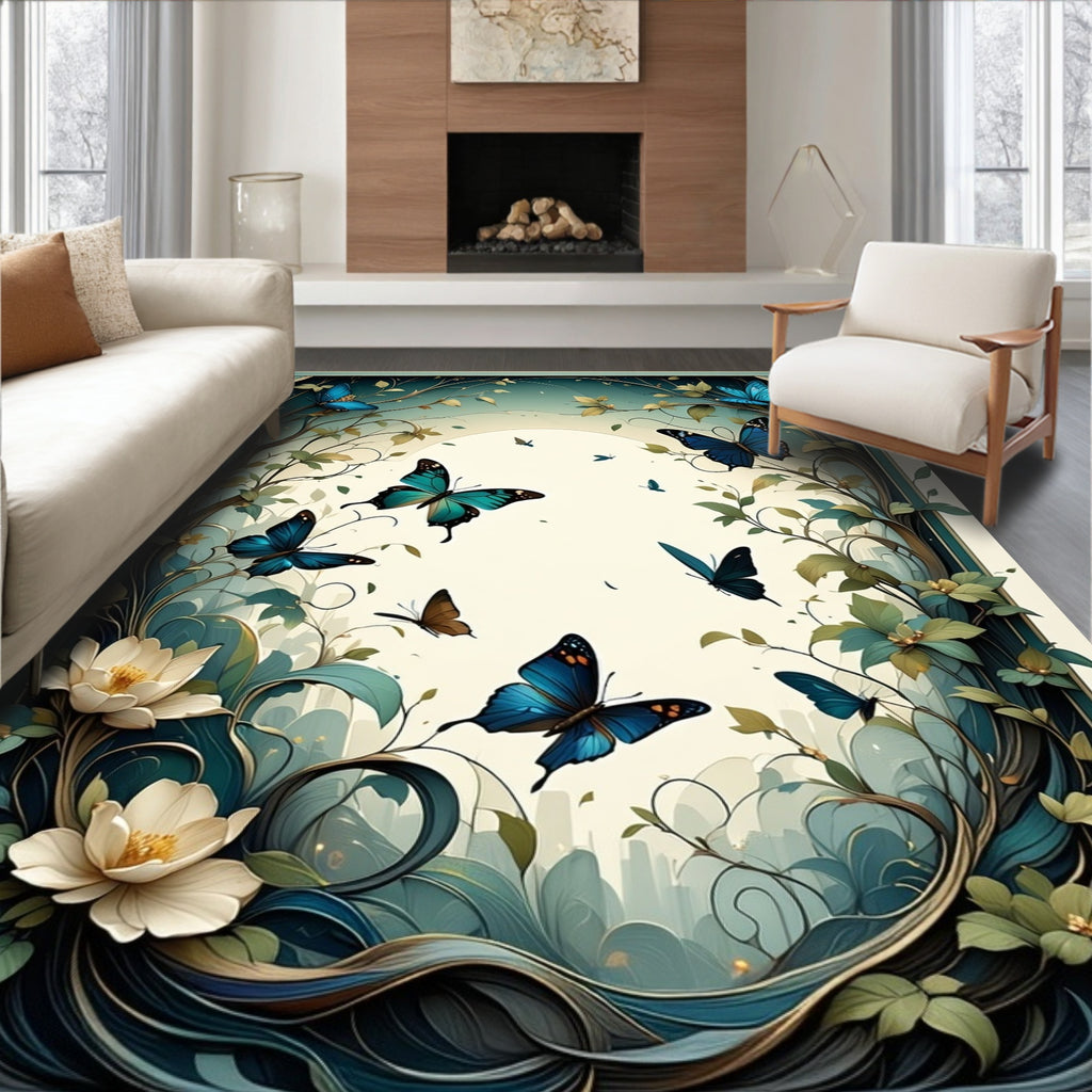 Whimsical Butterfly Floral Nature Design Rug