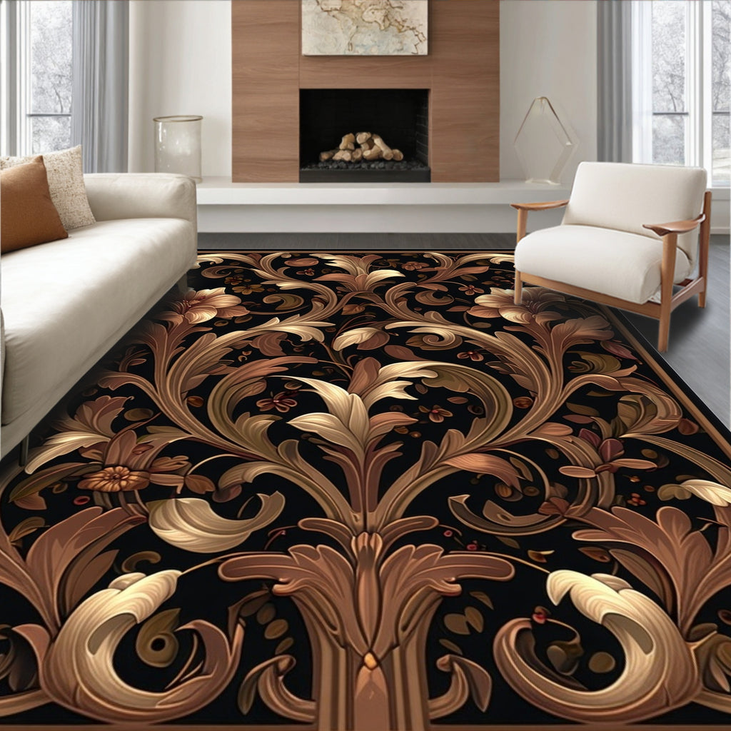 Ornate Floral Scrollwork Pattern Rug