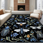 Dark Floral Insect Bug Pattern Rug
