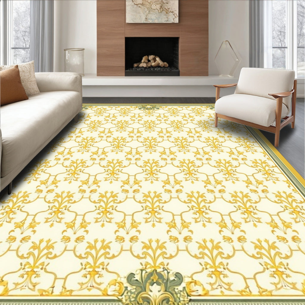 Golden Floral Damask Pattern Rug