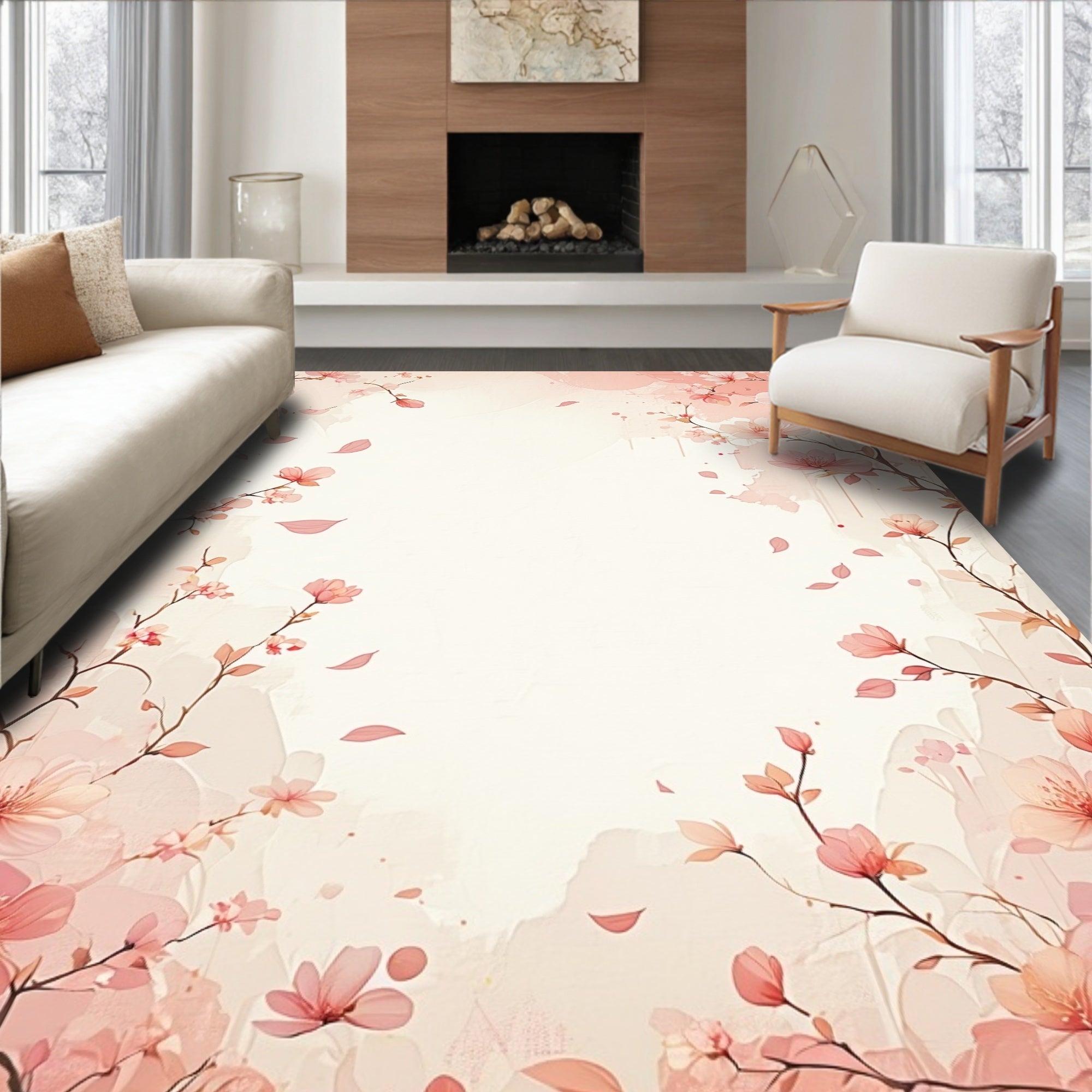 Floral Watercolor Whimsical Branch Design Rug