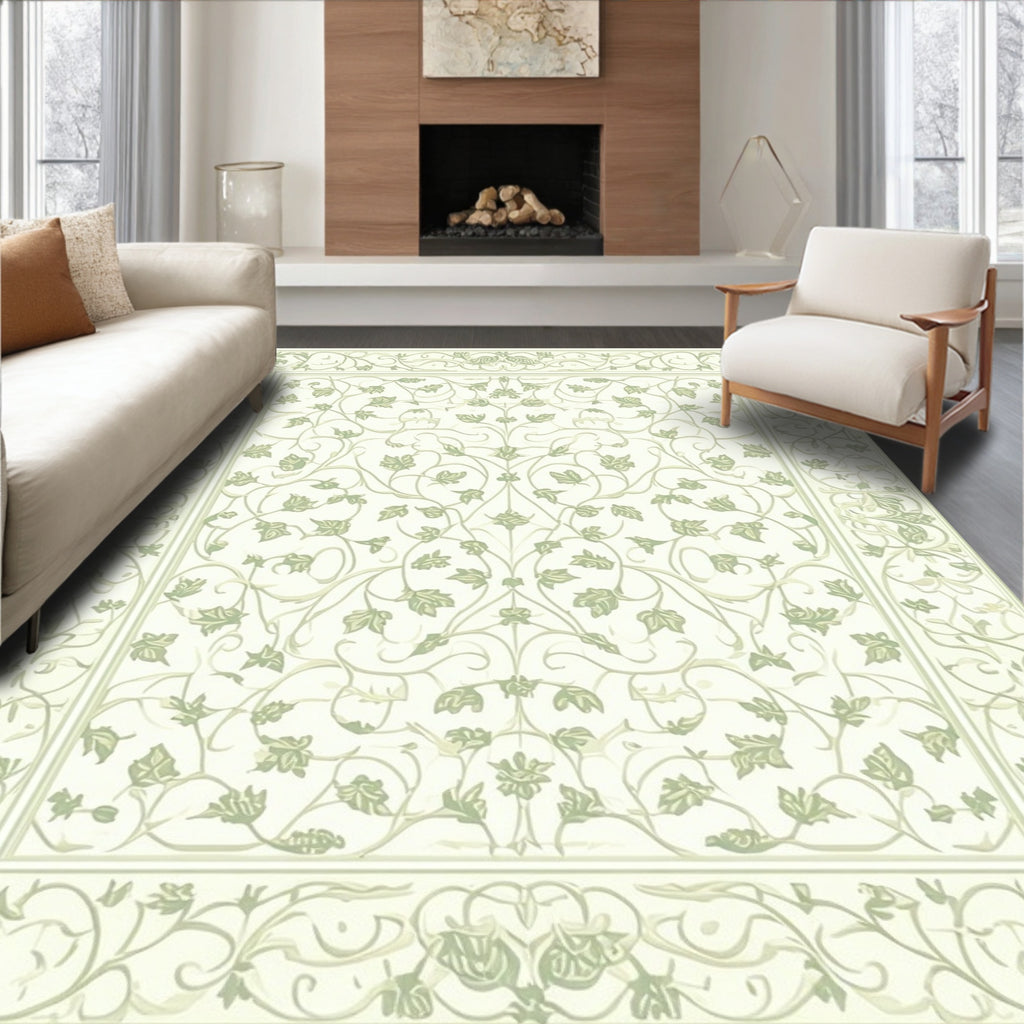 Delicate Floral Vines Botanical Pattern Rug