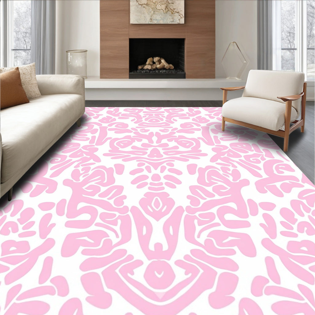 Whimsical Pink Abstract Damask Pattern Rug