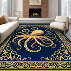 Golden Octopus Nautical Frame Rug