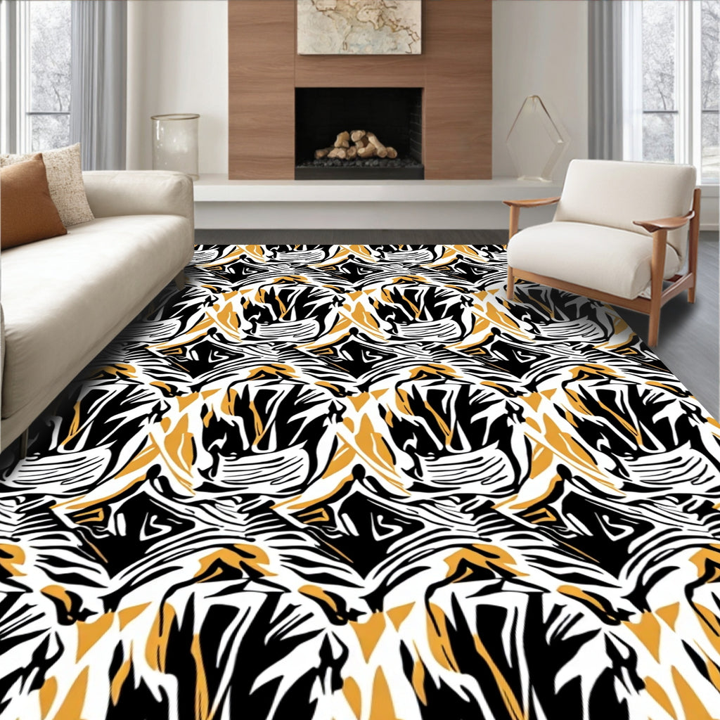Abstract Black Gold Geometric Pattern Rug