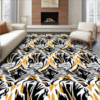 Abstract Black Gold Geometric Pattern Rug