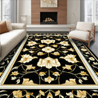 Elegant Black Gold Floral Design Rug