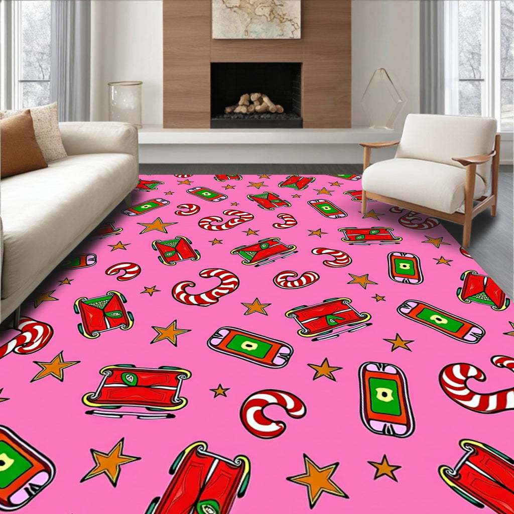 Pink Red Candy Cane Star Sleigh Rug