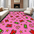 Pink Red Candy Cane Star Sleigh Rug