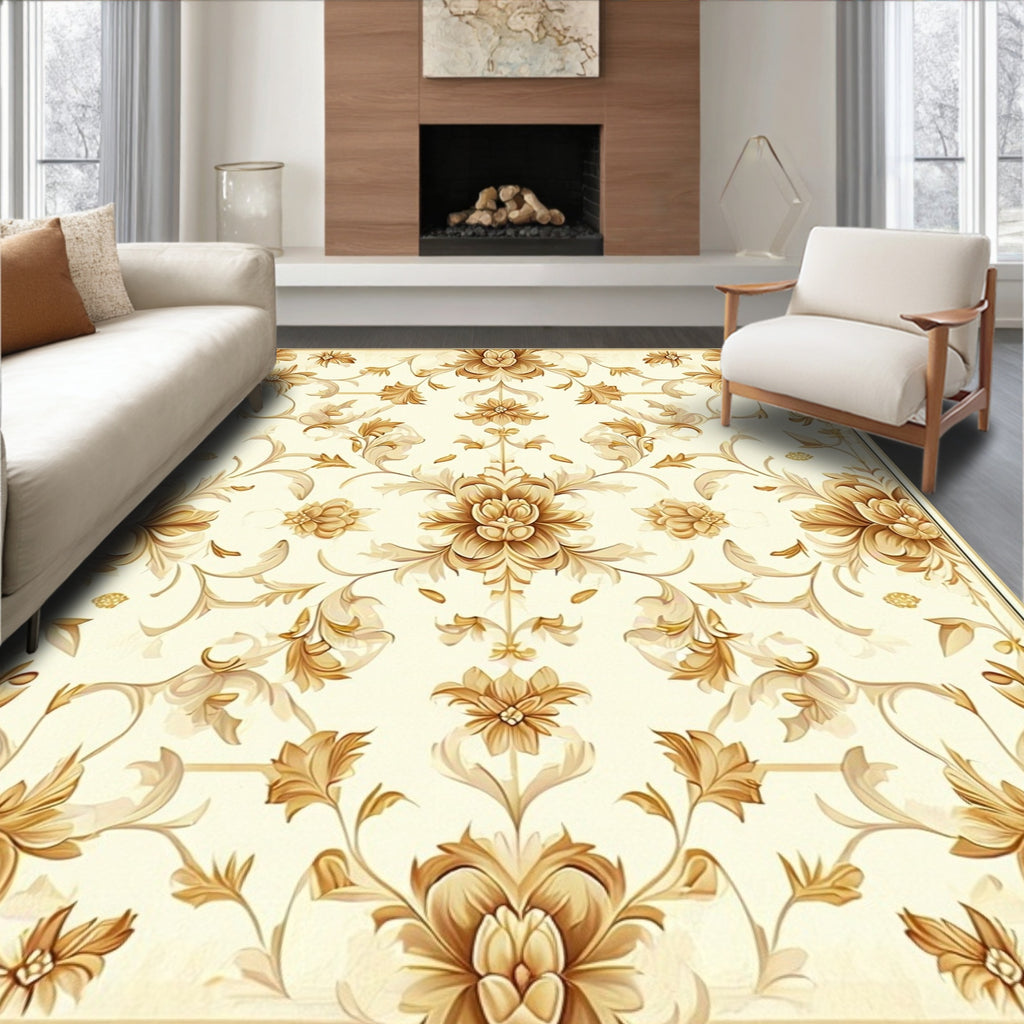 Opulent Floral Scroll Work Design Rug