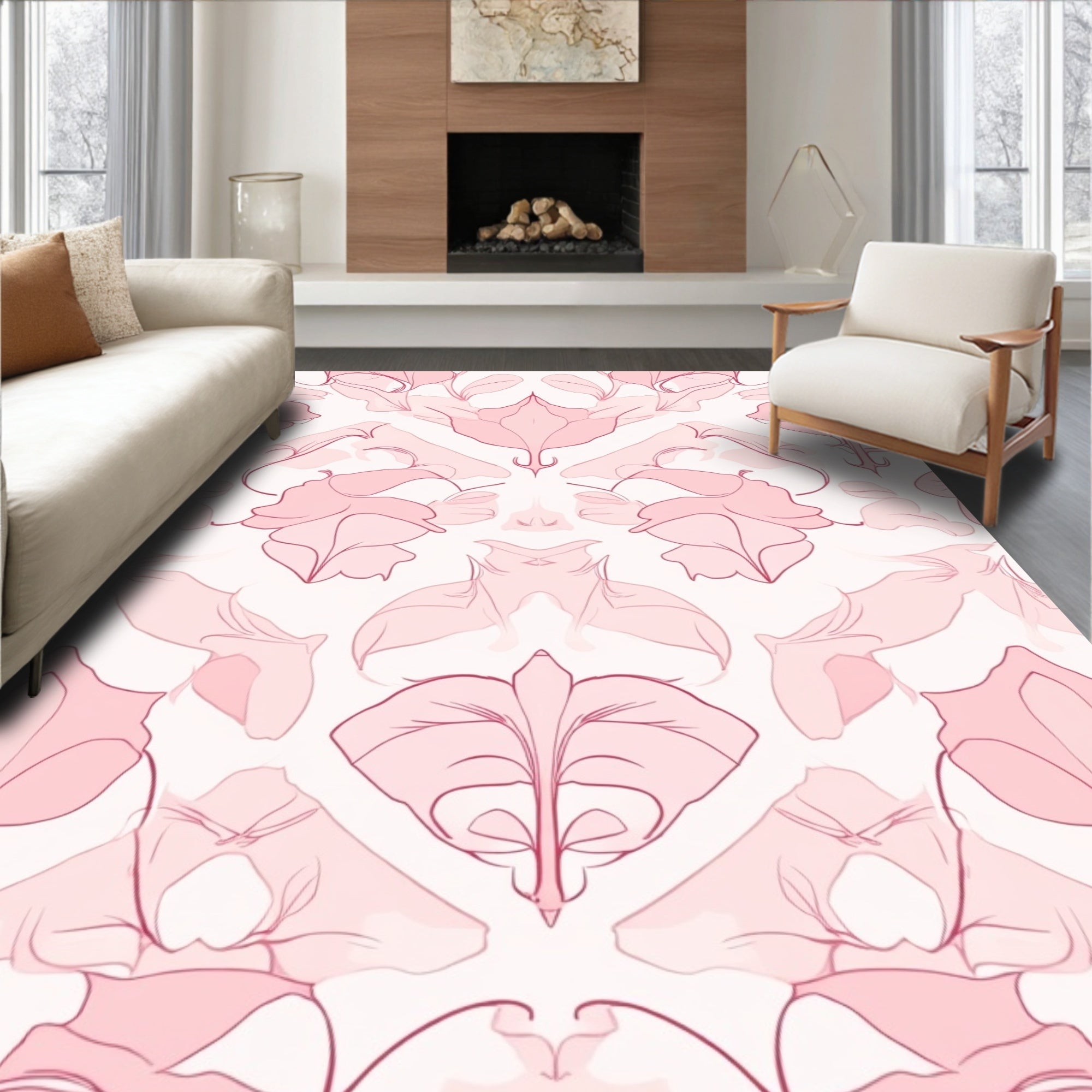 Abstract Petal And Leaf Pattern Rug